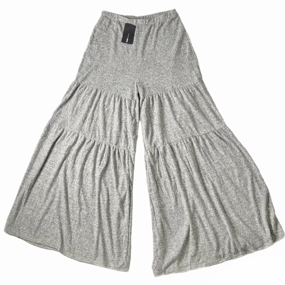 Fashion Nova Want To Cuddle Wide Leg Tiered Lounge Pants Heather Grey 1X